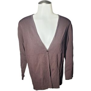 Brown cardigan with single button closure